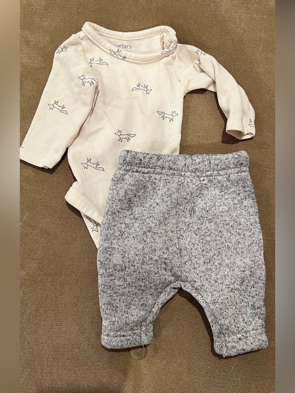 Carter's Newborn Cream Fox-Print Long Sleeve Bodysuit with Gray Knit Pants